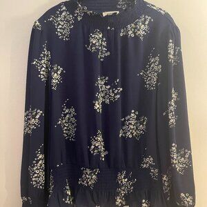 MERAKI Women Blue Floral Blouse Long Sleeve, XL, Excellent Condition